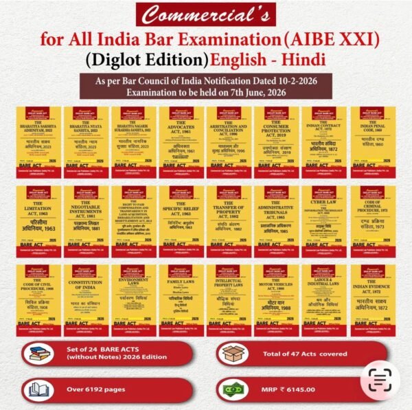 Commercial's Bare Acts Without Short Notes for AIBE (24 Bare Acts) 2026 Diglot Edition