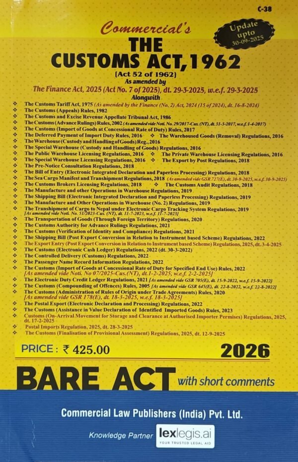 Commercial's Customs Act, 1962 (As Amended by The Finance Act, 2024) Edition 2026