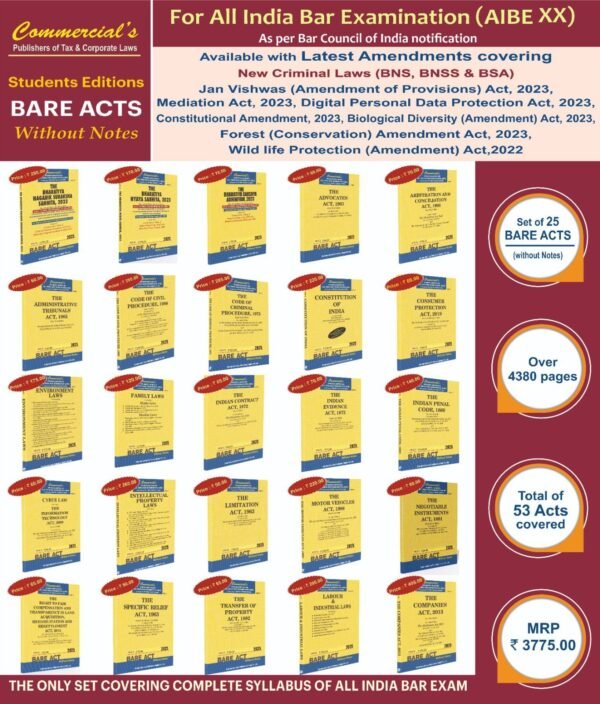 Commercial's Bare Acts Without Notes/Comments for AIBE Exam including  BNS, BNSS, BSA (25 Bare Acts) Edition 2025