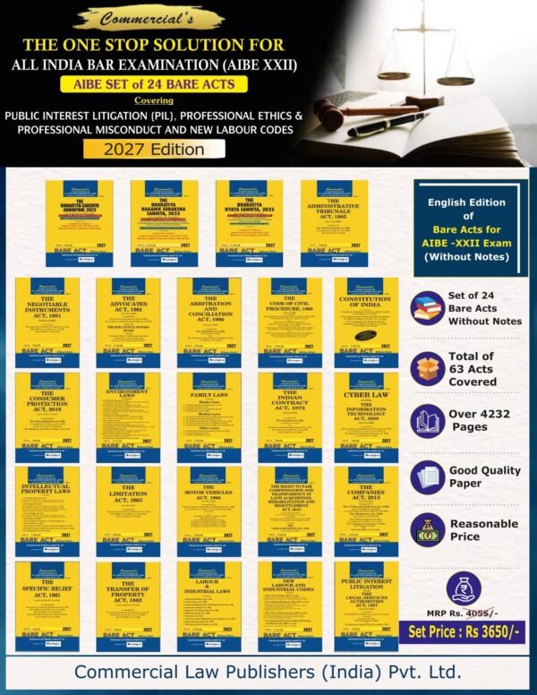 Commercial's Bare Acts Without Notes/Comments for AIBE Exam including  BNS, BNSS, BSA (24 Bare Acts) Edition 2027 (Excluding Old Criminal Laws)