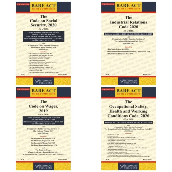 Whitesmann's New Labour Code Bare Acts Combo- Includes Code On Social Security, 2020, Industrial Relations Code, 2020, Code On Wages Act, 2019 And Occupational Safety, Health And Working Conditions Code Editon 2026