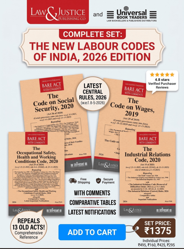 LJP's  New Labour Code with Rules Bare Acts Combo- Includes Code On Social Security, 2020, Industrial Relations Code, 2020, Code On Wages Act, 2019 And Occupational Safety, Health And Working Conditions Code Editon 2026