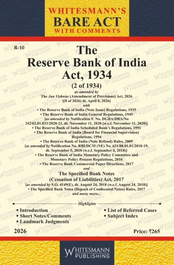 Whitesmann's The Reserve Bank of India Act, 1934 Edition 2026