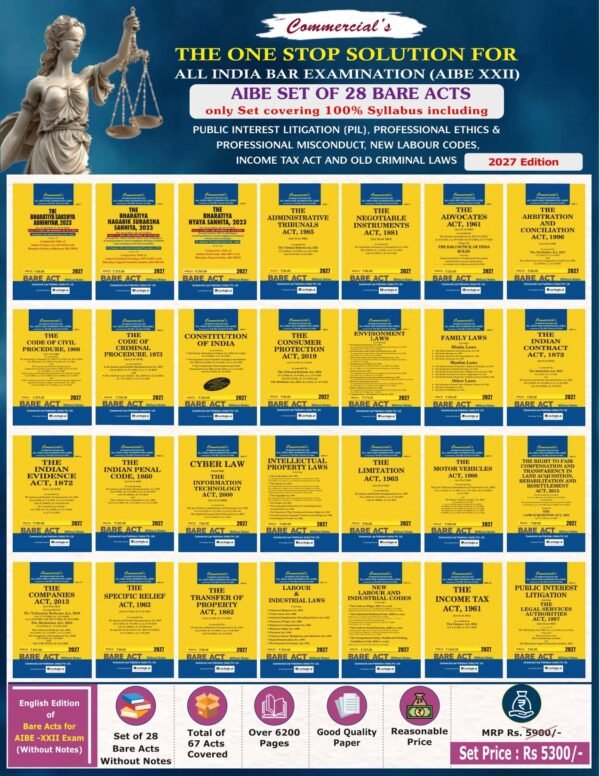 Commercial's Bare Acts Without Notes/Comments for AIBE Exam including  BNS, BNSS, BSA (28 Bare Acts) Edition 2027