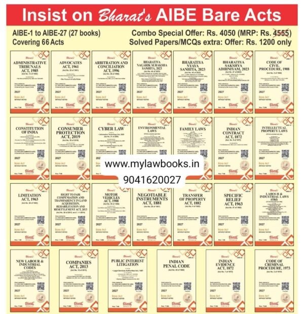 Bharat's Bare Acts Without Notes/Comments for AIBE Exam including  BNS, BNSS, BSA (27 Bare Acts) Edition 2027