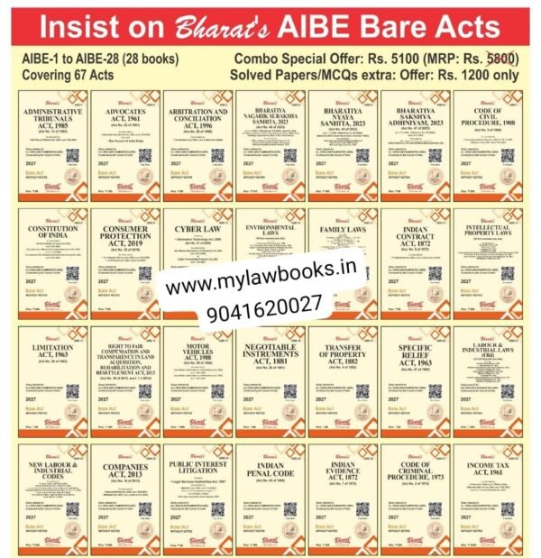 Bharat's Bare Acts Without Notes/Comments for AIBE Exam including  BNS, BNSS, BSA (28 Bare Acts) Edition 2027